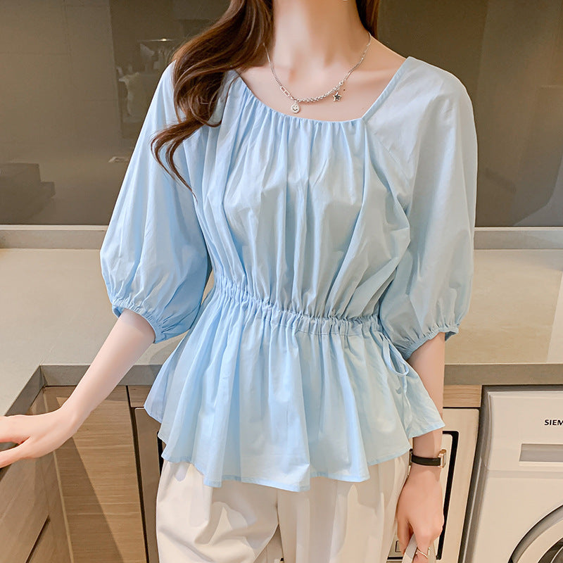 Ruffled Edge Thin Cotton Square Collar Shirt