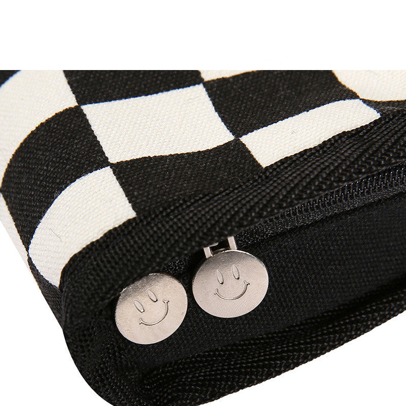 Black And White Checkerboard Grid Pouch